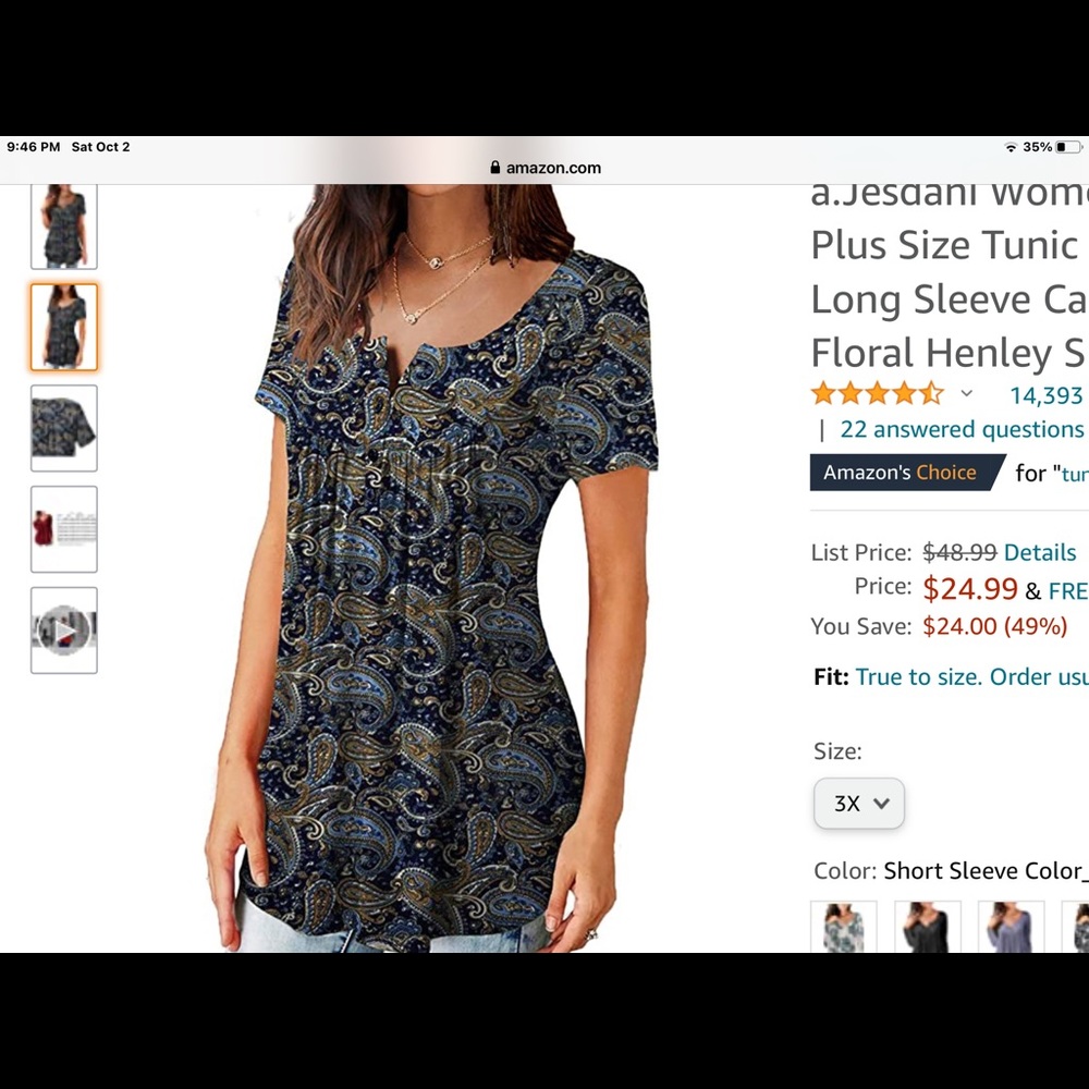 Womens Size 3X  NWT
TunicTop Short Sleeve Henley Shirt
Loose and stretchy fabric